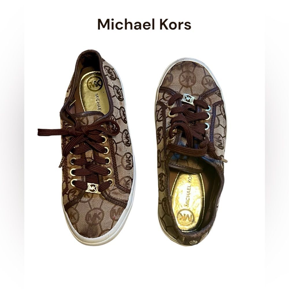 Michael Kors Logo Sneakers with Gold Accents Size 6